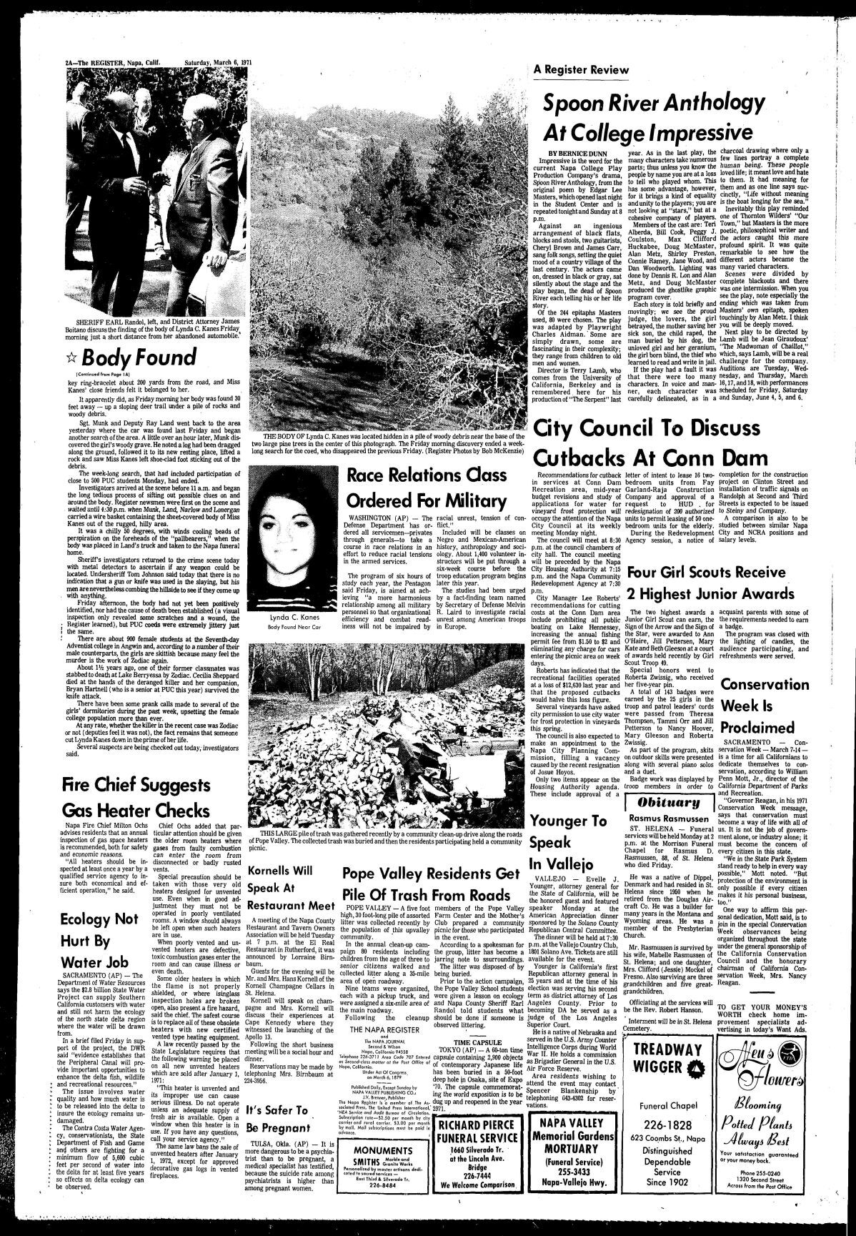 Willie the Woodcutter murder and Napa Register coverage: 03/06/71 page 2a